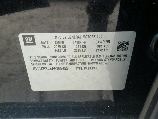 1G11C5SLXFF165455 - 2015 CHEVROLET MALIBU 1LT 黑色 照片 10