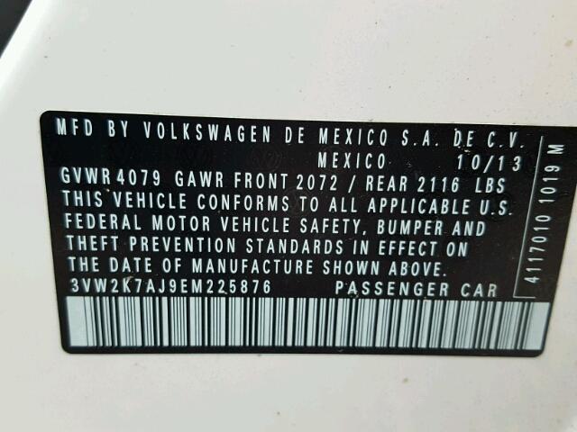 3VW2K7AJ9EM225876 - 2014 VOLKSWAGEN JETTA BASE Սպիտակ լուսանկար 10