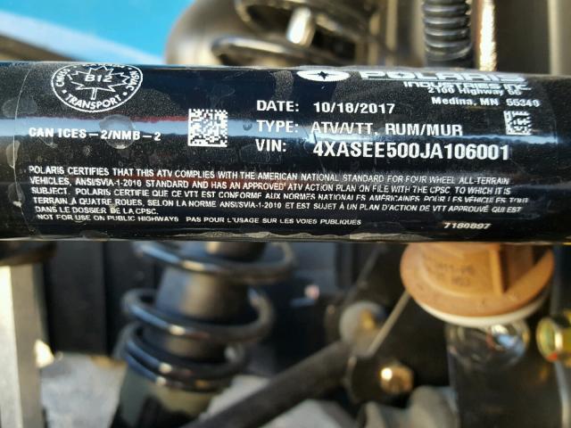 4XASEE500JA106001 - 2018 POLARIS SPORTSMAN BLUE photo 10