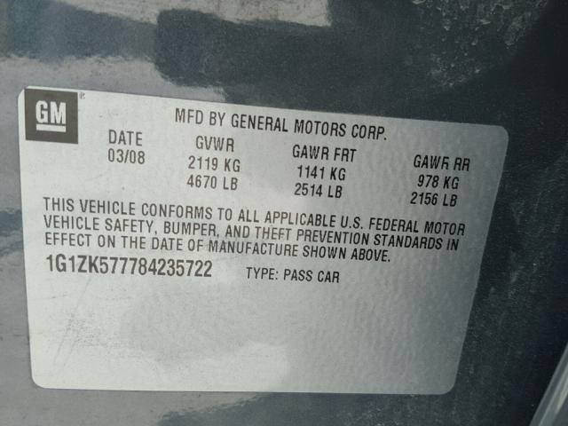 1G1ZK577784235722 - 2008 CHEVROLET MALIBU LTZ 灰色 照片 10