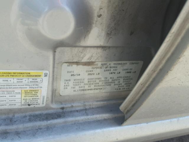 KL1TD5DE9AB129243 - 2010 CHEVROLET AVEO LS SILVER photo 10