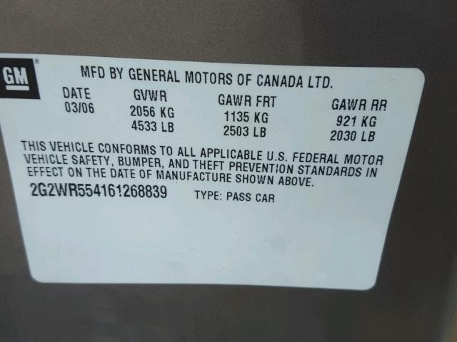 2G2WR554161268839 - 2006 PONTIAC GRAND PRIX GOLD photo 10