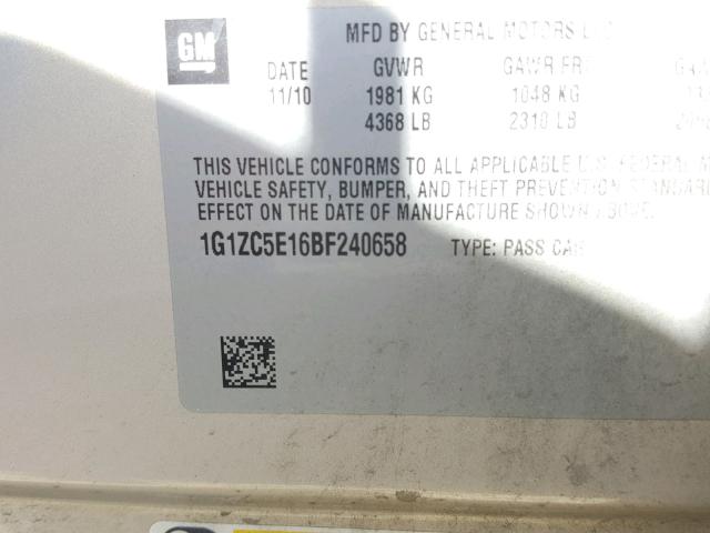 1G1ZC5E16BF240658 - 2011 CHEVROLET MALIBU 1LT 棕色 照片 10