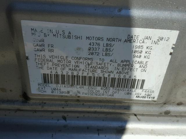 4A32B2FF5CE016645 - 2012 MITSUBISHI GALANT FE SILVER photo 10