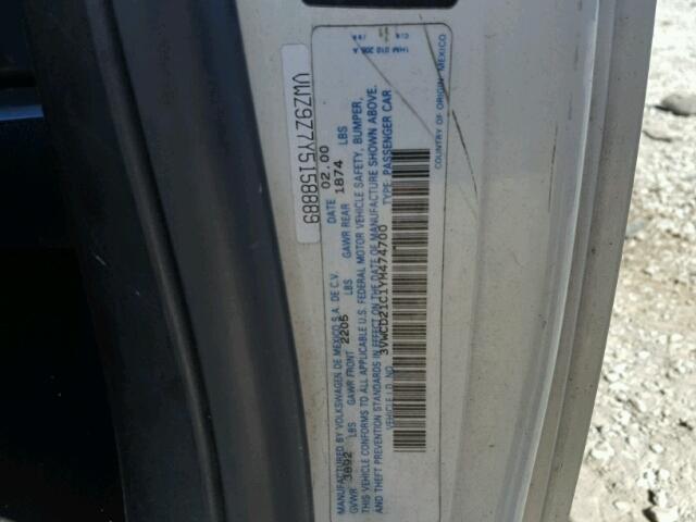 3VWCD21C1YM474700 - 2000 VOLKSWAGEN NEW BEETLE 白色 照片 10