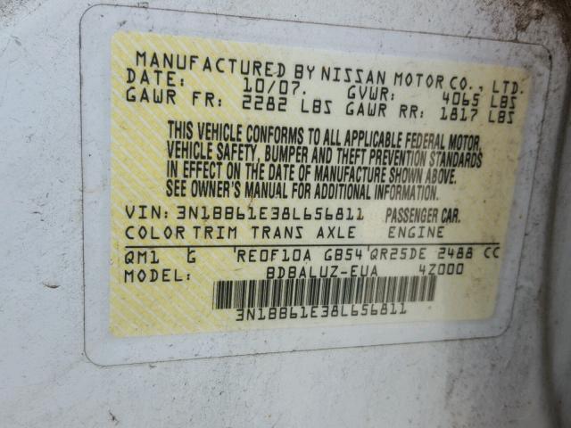 3N1BB61E38L656811 - 2008 NISSAN SENTRA SE- WHITE photo 10