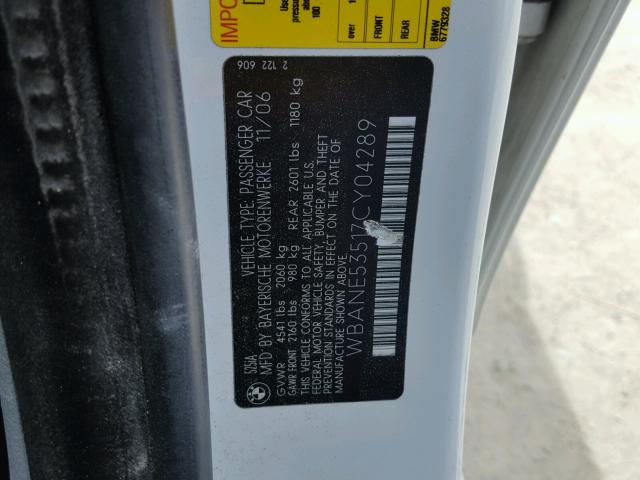 WBANE53517CY04289 - 2007 BMW 525 I WHITE photo 10
