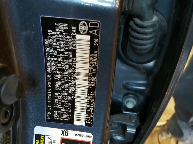 2T1BPRHE7GC679144 - 2016 TOYOTA COROLLA EC 蓝色 照片 10