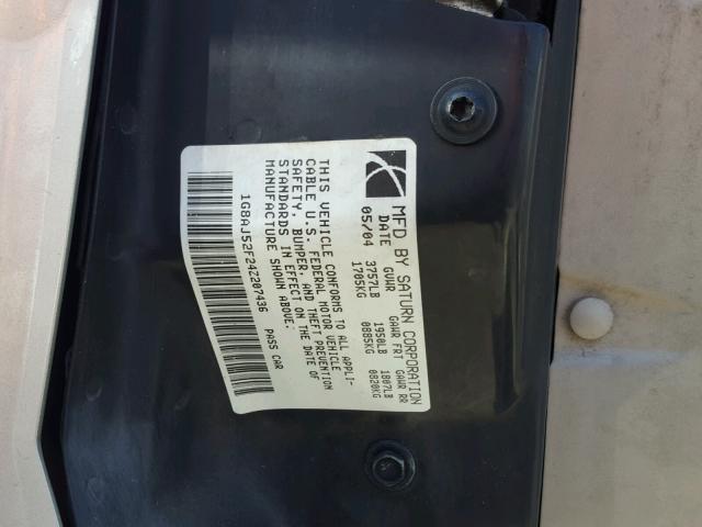 1G8AJ52F24Z207436 - 2004 SATURN ION LEVEL GOLD photo 10