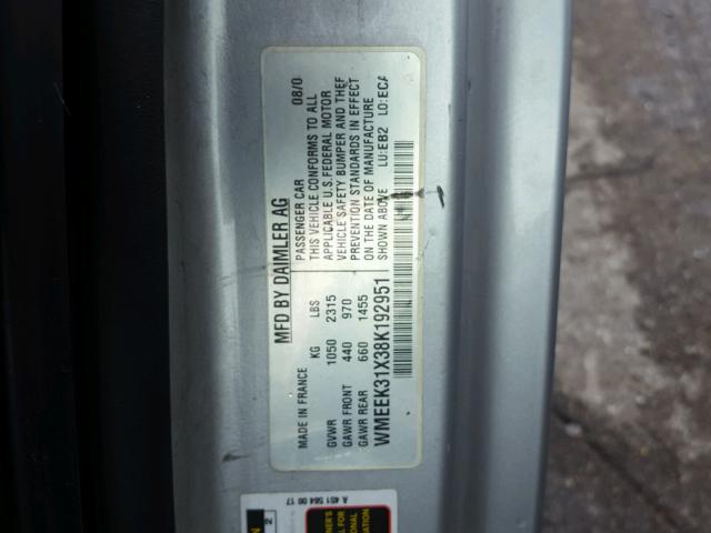 WMEEK31X38K192951 - 2008 SMART FORTWO PAS 灰色 照片 10