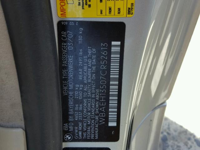 WBAEH13507CR52613 - 2007 BMW 650 I SILVER photo 10