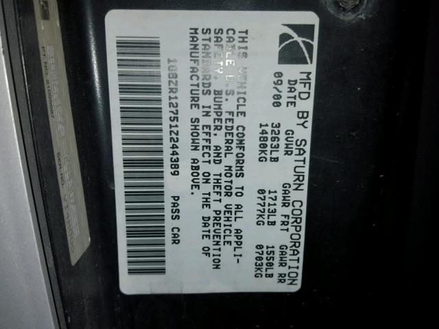 1G8ZR12751Z244389 - 2001 SATURN SC2 SILVER photo 10