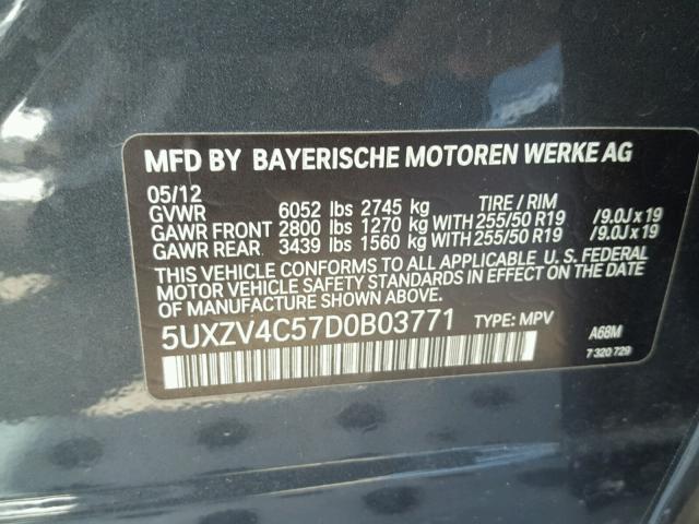 5UXZV4C57D0B03771 - 2013 BMW X5 XDRIVE3 CHARCOAL photo 10