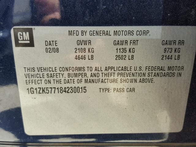 1G1ZK577184230015 - 2008 CHEVROLET MALIBU LTZ 蓝色 照片 10