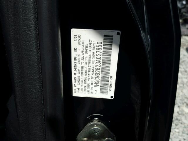 1HGCM82623A027850 - 2003 HONDA ACCORD EX BLACK photo 10