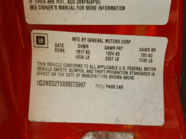 1G2NE52T8XM873997 - 1999 PONTIAC GRAND AM S RED photo 10