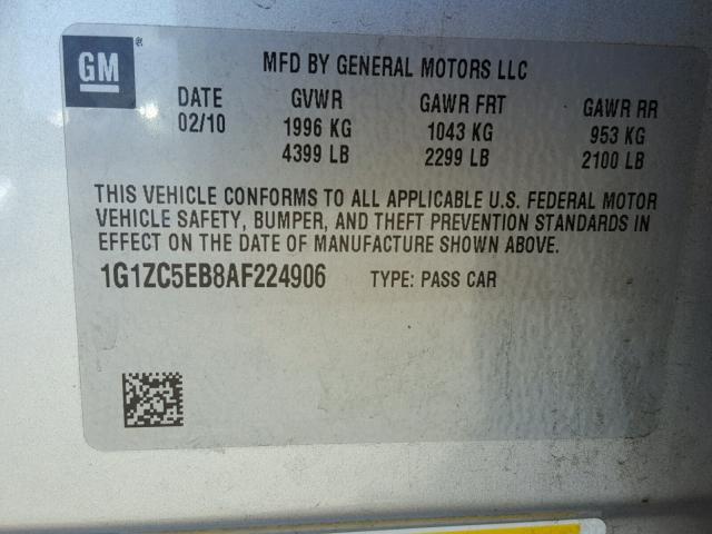 1G1ZC5EB8AF224906 - 2010 CHEVROLET MALIBU 1LT SILVER photo 10