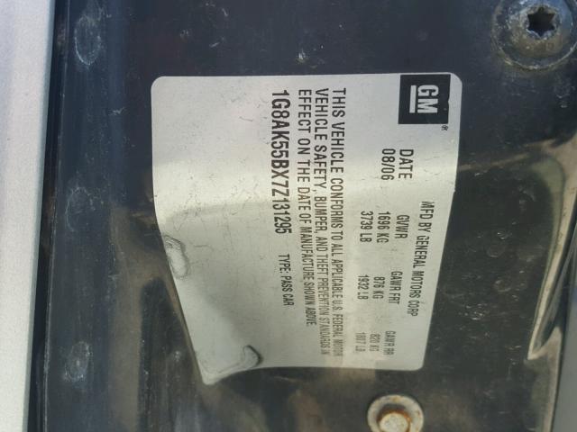 1G8AK55BX7Z131295 - 2007 SATURN ION LEVEL SILVER photo 10