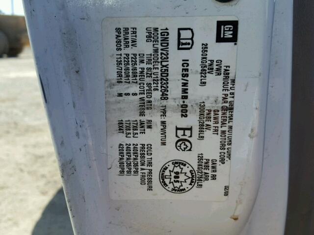 1GNDV23LX5D232648 - 2005 CHEVROLET UPLANDER L 白色 照片 10