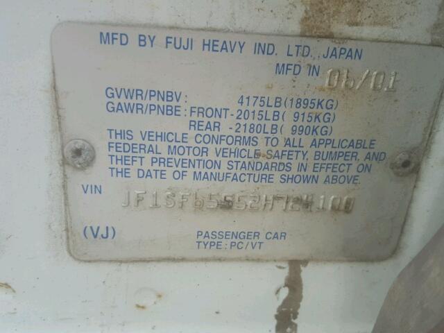 JF1SF65552H724100 - 2002 SUBARU FORESTER S Ağ foto 10