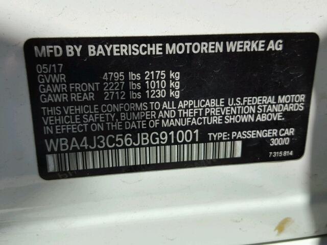 WBA4J3C56JBG91001 - 2018 BMW 430XI GRAN WHITE photo 10