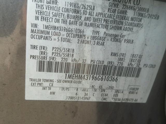 1MEHM43196G610366 - 2006 MERCURY MONTEGO PR 灰色 照片 10