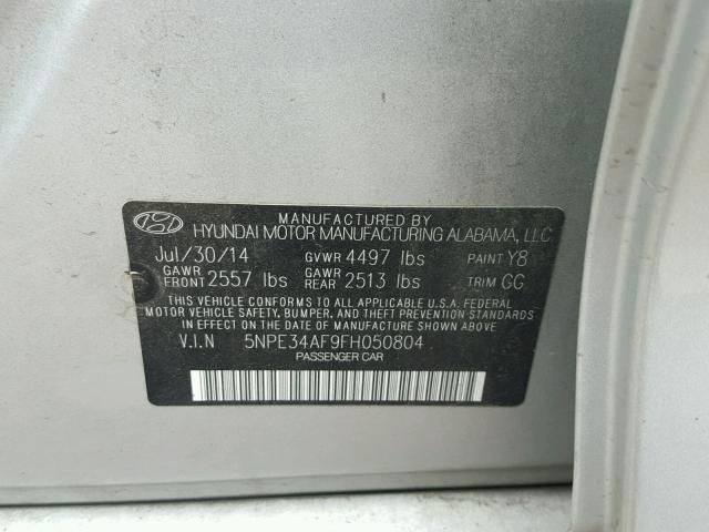 5NPE34AF9FH050804 - 2015 HYUNDAI SONATA SPO SILVER photo 10