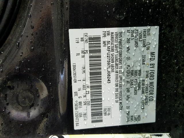 5LMFU27597LJ08243 - 2007 LINCOLN NAVIGATOR შავი ფოტო 10