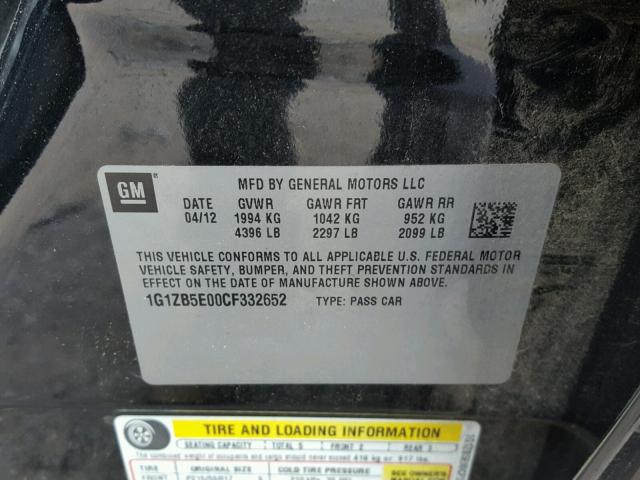 1G1ZB5E00CF332652 - 2012 CHEVROLET MALIBU LS 黑色 照片 10