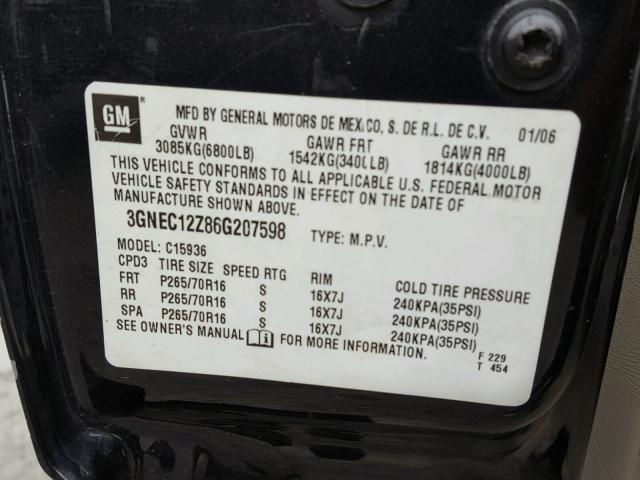 3GNEC12Z86G207598 - 2006 CHEVROLET AVALANCHE CHARCOAL photo 10