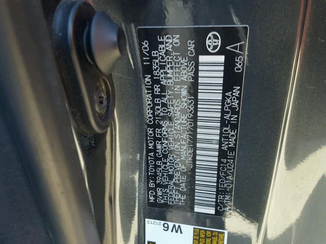 JTKDE177170193631 - 2007 TOYOTA SCION TC 石墨色 照片 10