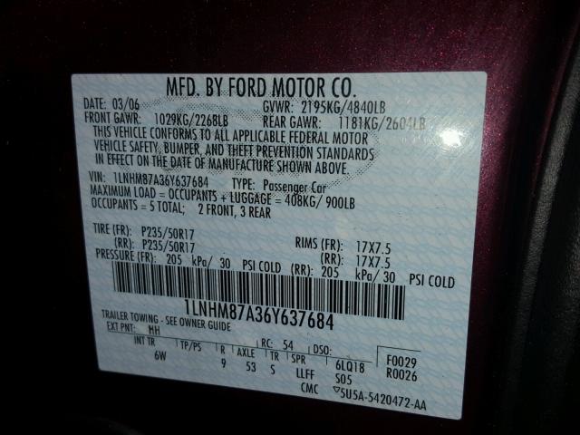 1LNHM87A36Y637684 - 2006 LINCOLN LS 勃艮第红 照片 10