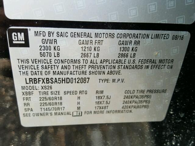 LRBFXBSA5HD012087 - 2017 BUICK ENVISION E BLACK photo 10