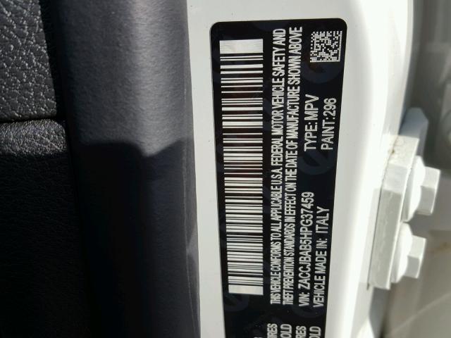 ZACCJBAB5HPG37459 - 2017 JEEP RENEGADE S თეთრი ფოტო 10