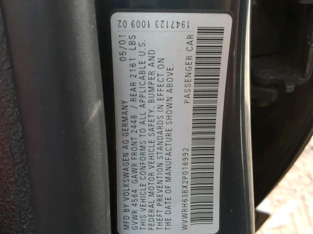 WVWRH63BX2P016992 - 2002 VOLKSWAGEN PASSAT GLX 蓝色 照片 10