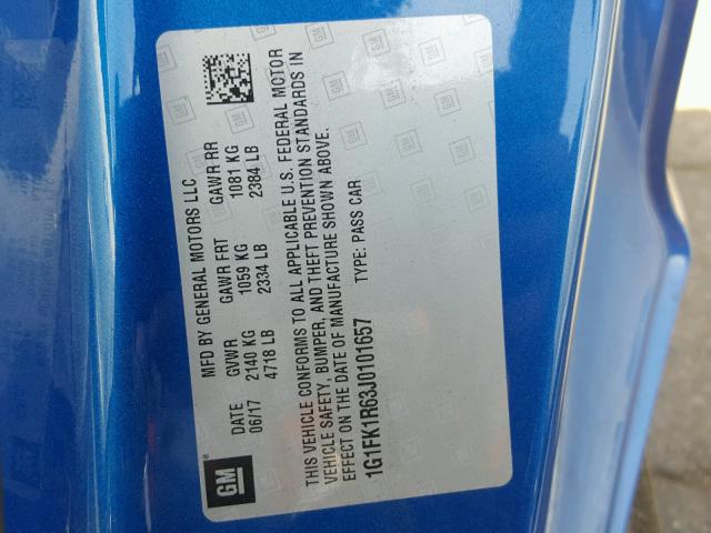 1G1FK1R63J0101657 - 2018 CHEVROLET CAMARO ZL1 蓝色 照片 10