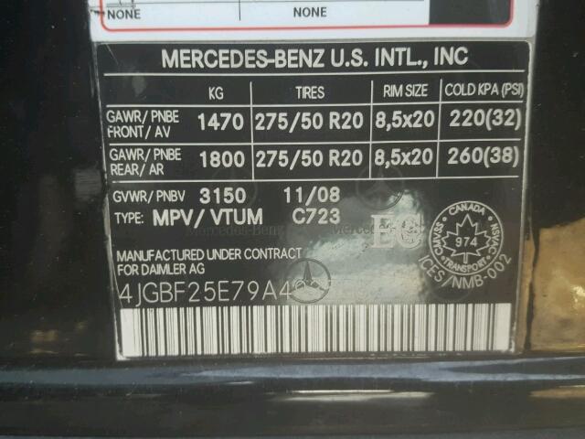 4JGBF25E79A493556 - 2009 MERCEDES-BENZ GL BLACK photo 10