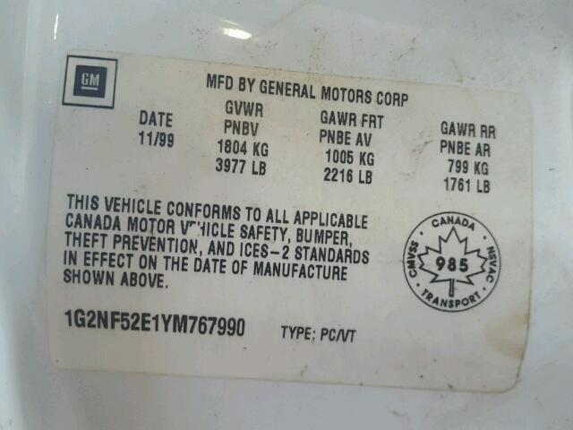 1G2NF52E1YM767990 - 2000 PONTIAC GRAND AM S Սպիտակ լուսանկար 10