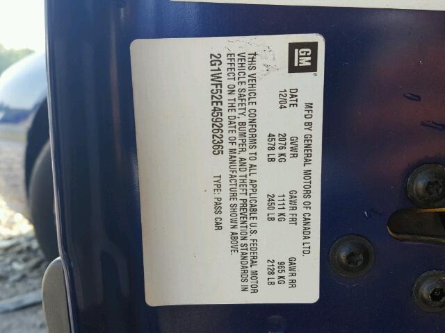 2G1WF52E459262365 - 2005 CHEVROLET IMPALA 蓝色 照片 10