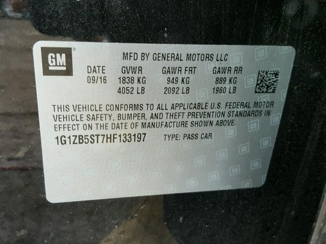 1G1ZB5ST7HF133197 - 2017 CHEVROLET MALIBU LS შავი ფოტო 10