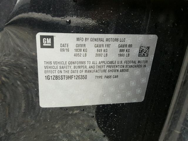 1G1ZB5ST9HF126350 - 2017 CHEVROLET MALIBU LS შავი ფოტო 10