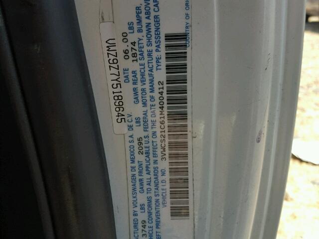 3VWCS21C61M400412 - 2001 VOLKSWAGEN NEW BEETLE 白色 照片 10