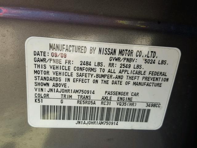 JN1AJ0HR1AM750914 - 2010 INFINITI EX35 BASE GRAY photo 10
