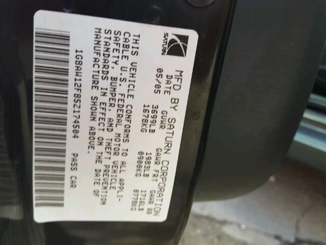 1G8AW12F85Z174504 - 2005 SATURN ION LEVEL GRAY photo 10