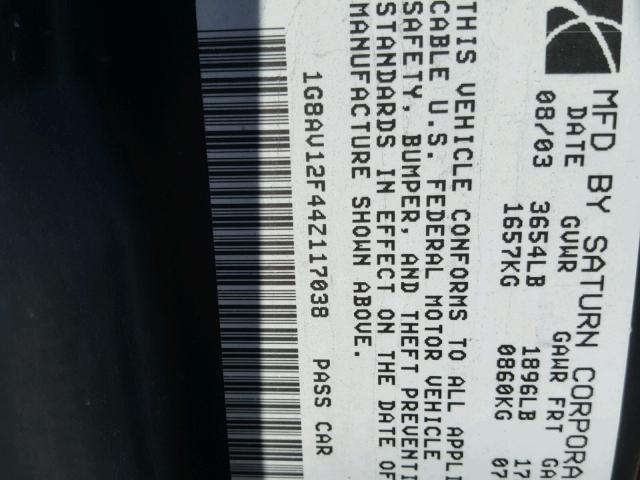 1G8AV12F44Z117038 - 2004 SATURN ION LEVEL GREEN photo 10