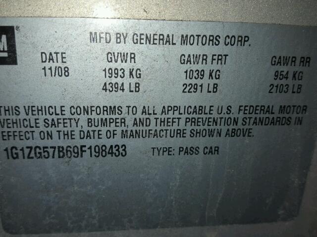 1G1ZG57B69F198433 - 2009 CHEVROLET MALIBU LS TAN photo 10