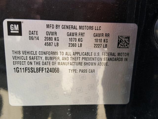 1G11F5SL8FF124068 - 2015 CHEVROLET MALIBU LTZ ნაცრისფერი ფოტო 10