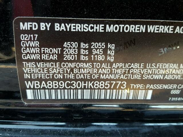 WBA8B9C30HK885773 - 2017 BMW 330 I BLACK photo 10