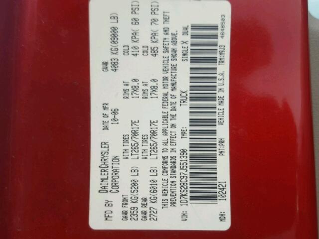 1D7KS28C97J551390 - 2007 DODGE RAM 2500 S BURGUNDY photo 10