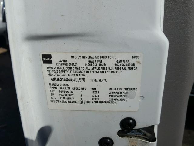 4NUES16S466700970 - 2006 ISUZU ASCENDER S 白色 照片 10